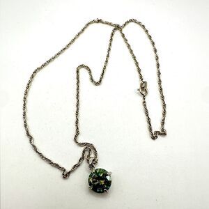 Beautiful 10mm round cut Green Moissanite Solitaire necklace in 925, 19" chain!